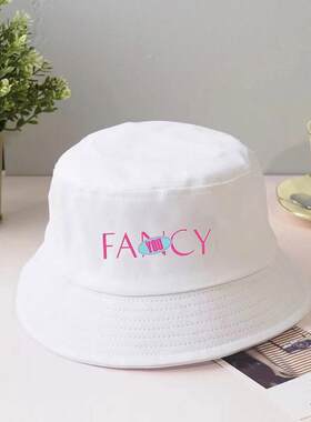 twice专FANCY周文字logo太阳帽子 帆布时尚平顶遮阳帽女 沙滩盆帽
