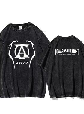 ATEEZ专辑logo潮流设计感水洗T恤2025款欧美街头百搭复古短袖上衣