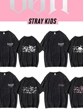 K-POP男团straykids水洗做旧T恤skz新专辑DOIT巡演应援打底衫跨境