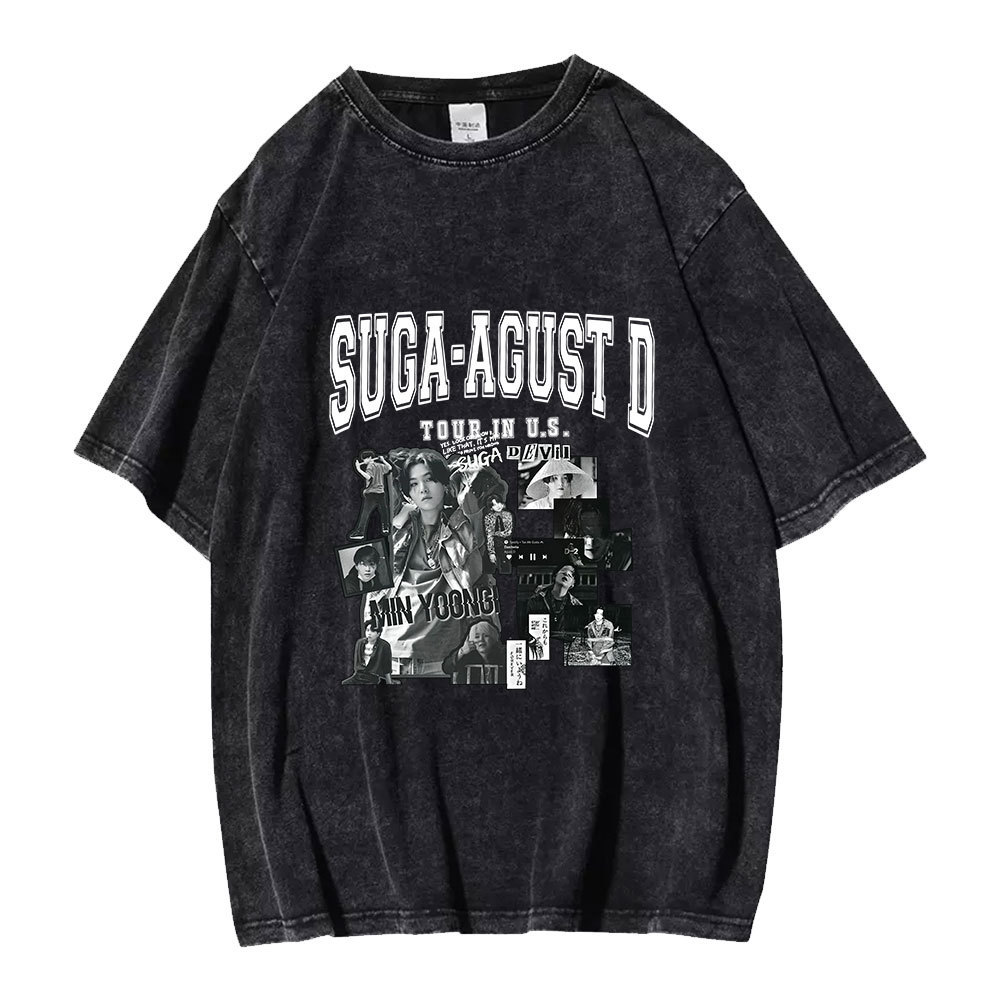suga闵玧其 海报国潮嘻哈短袖女 欧美街头上衣 圆领夏季宽松T恤衫