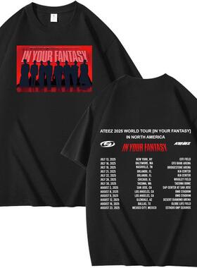 2025独立站ATEEZ专辑周边组合周边印花夏季短袖T恤纯棉宽松