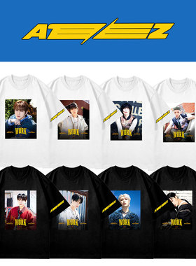 ATEEZ十周年mini专辑work系列海报T恤衫 学生棉t夏季复古短袖衫女