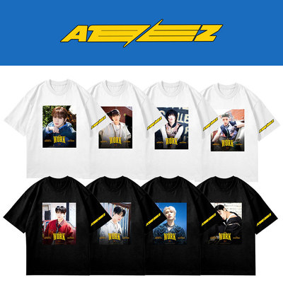 ATEEZ十周年mini专辑work系列海报T恤衫 学生棉t夏季复古短袖衫女