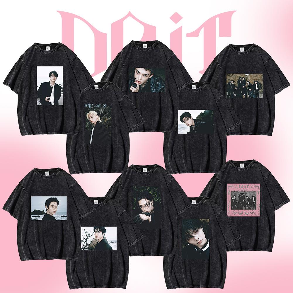 stray kids水洗做旧T恤秋冬打底跨境海报照片DO IT印花短袖女上衣
