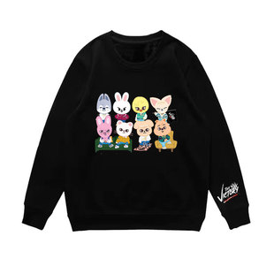 人物印花卫衣 skzoo卡通q版 童趣圆领男女情侣套头上衣 kids stray