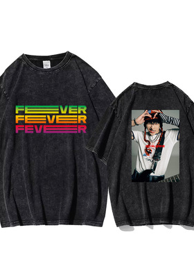 ATEEZ2025新款水洗T恤衫短袖T恤 照片印花洗旧潮流夏季圆领上衣女