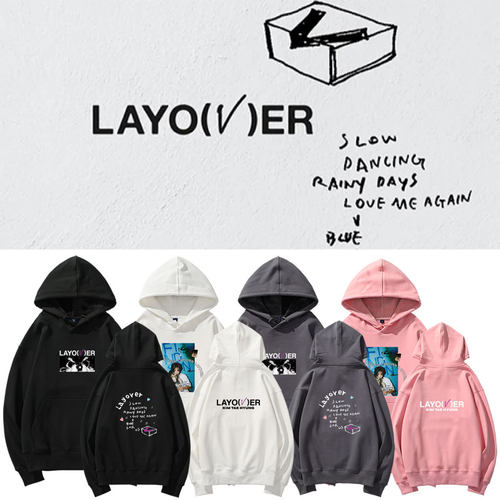 金泰亨V专辑Layover周边同款卫衣服薄加绒宽松印花套头连帽衫秋冬
