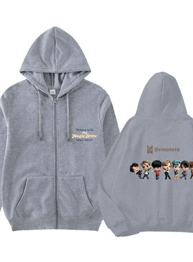 胖弹B团 dynamite专辑卡通人物印花厚外套 长袖连帽开衫拉链卫衣