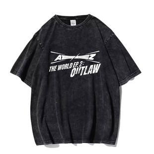 ATEEZ专辑logo潮流设计水洗T恤 欧美街头百搭复古破旧风短袖 EP:2