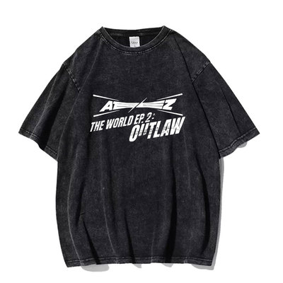 ATEEZ专辑logo潮流设计水洗T恤 欧美街头百搭复古破旧风短袖 EP:2