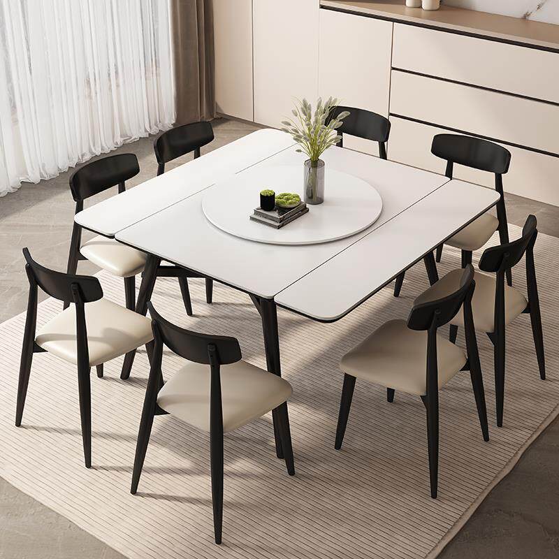 实木岩板餐桌椅可伸缩餐桌家用小户型现代简约轻奢2024爆款方餐桌