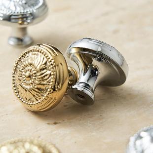 黄铜拉手轻奢法式橱柜抽屉衣柜门柜子金色复古实心纯铜单孔圆把手