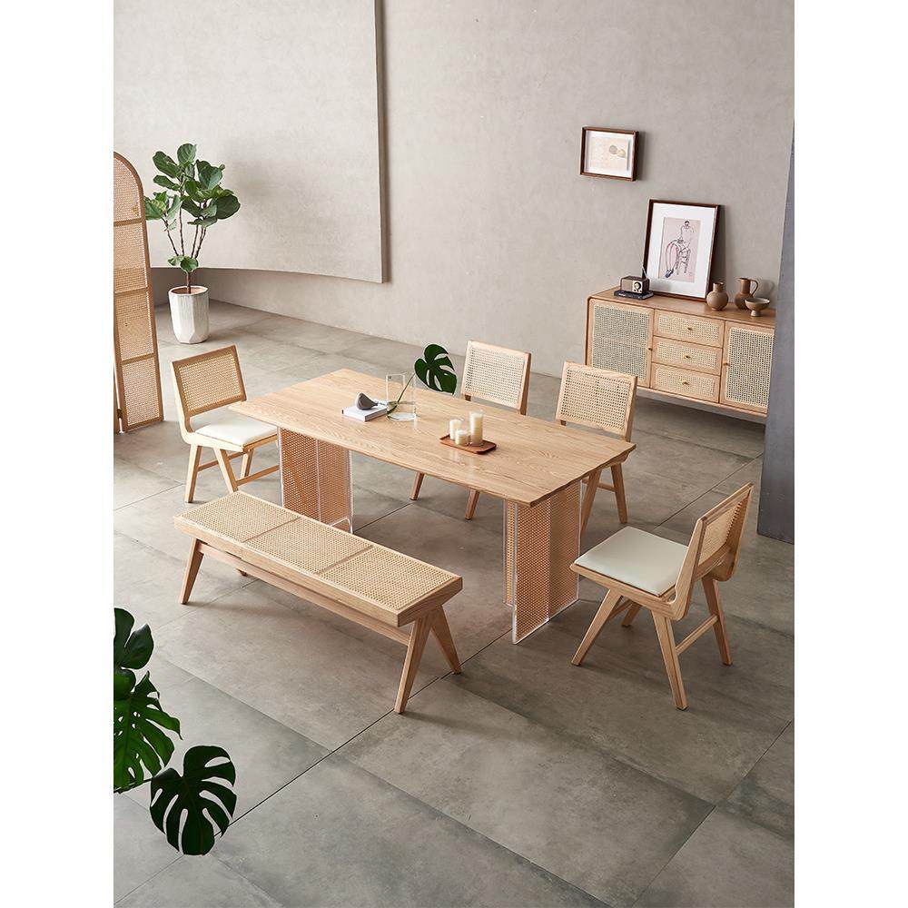 北欧实木藤编家用餐桌椅组合东南亚现代简约白蜡木小户型饭桌子