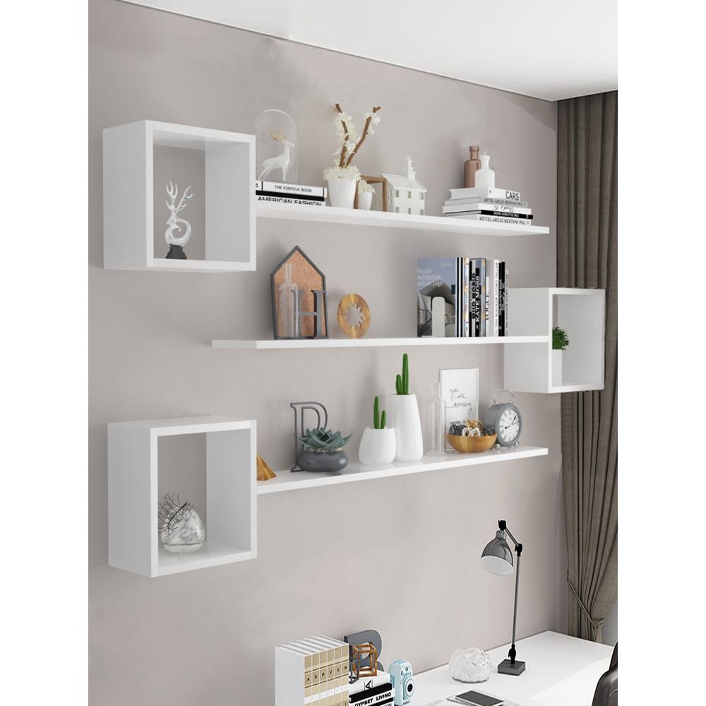 墙上置物架免打孔壁挂式储物柜卧室墙面壁柜创意格子壁柜家用书架