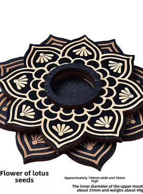 五芒星盘木质工艺品摆件水晶球底座矿石晶簇支架展示台家居装饰品