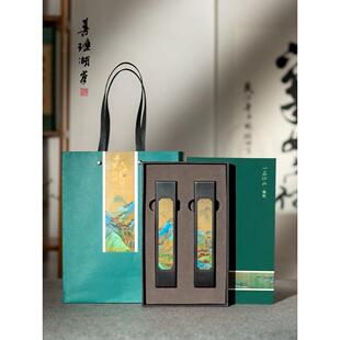 山莲虎笔千里江山镇纸尺书法毛笔原木书房四宝创意黄铜紫檀紫檀装