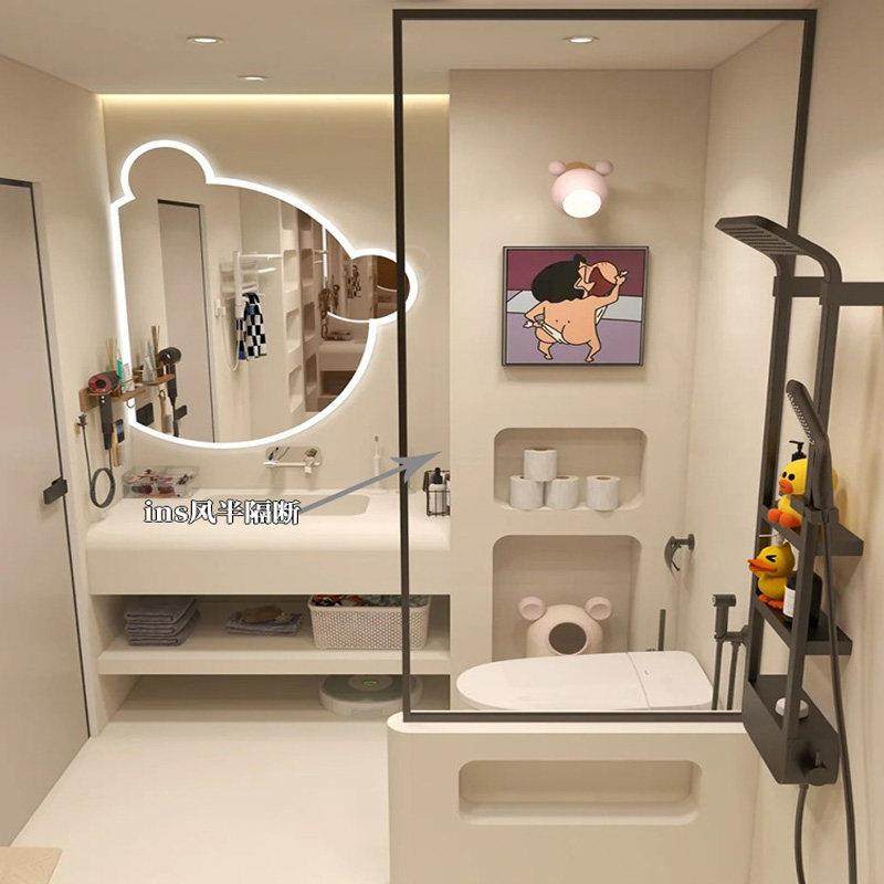 网红淋浴房洗澡卫生间半隔断简易屏风浴室干湿分离白色挡水玻璃门,全屋定制,定制淋浴房,淘宝优惠券,粉丝福利购,淘宝优惠卷