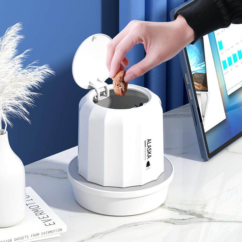 桌面带盖纸篓小学生轻奢风办公桌按压可爱小号创意垃圾桶收纳桶