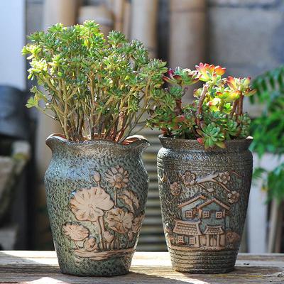 特大号肉肉老桩专用花盆大口径多肉植物悬崖桩粗陶盆器高覆古陶罐