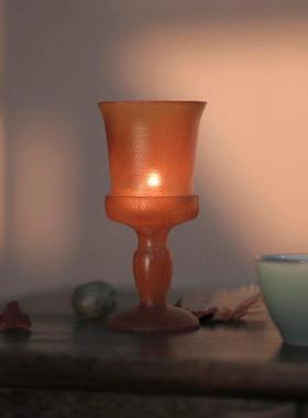 融明手作明鉴琉璃烛台分体式摆件欧式复古玻璃气氛布置简约装饰