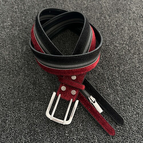 SoulMates原创墨渊赤焰麂皮拉链腰带中古vintage设计感皮带男女款