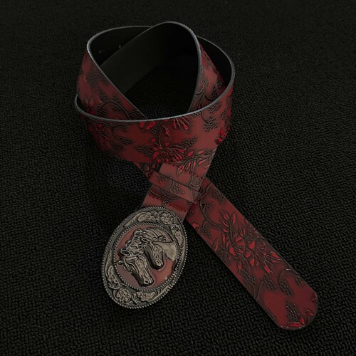 SoulMates中古双马头腰带vintage暗红花纹亚文化复古百搭男女皮带