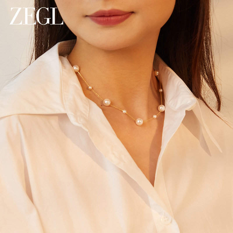 ZEGL法式满天星人造珍珠项链女轻奢小众秋冬毛衣链大气锁骨链