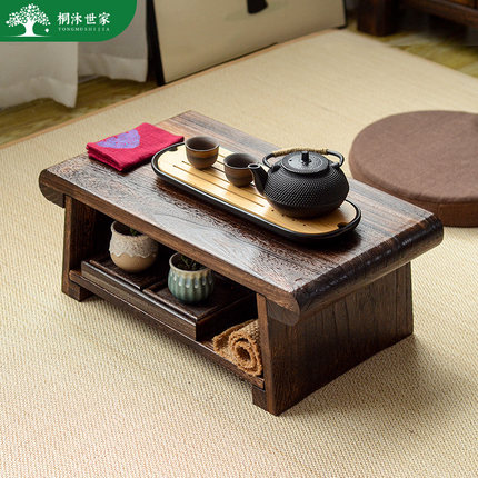 实木中式茶桌飘窗小茶台家用榻榻米茶几可折O叠插板桌阳台移动矮