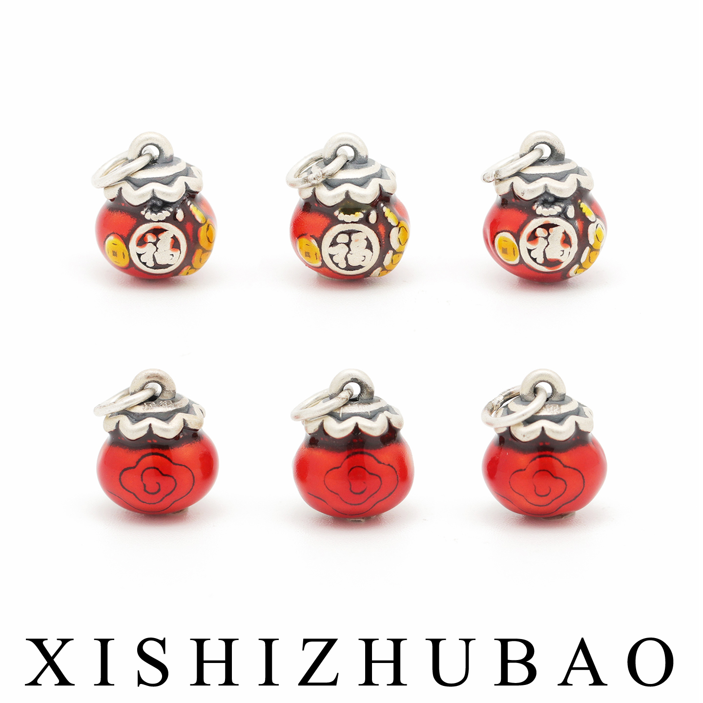 S999纯银滴胶铜钱福袋挂坠