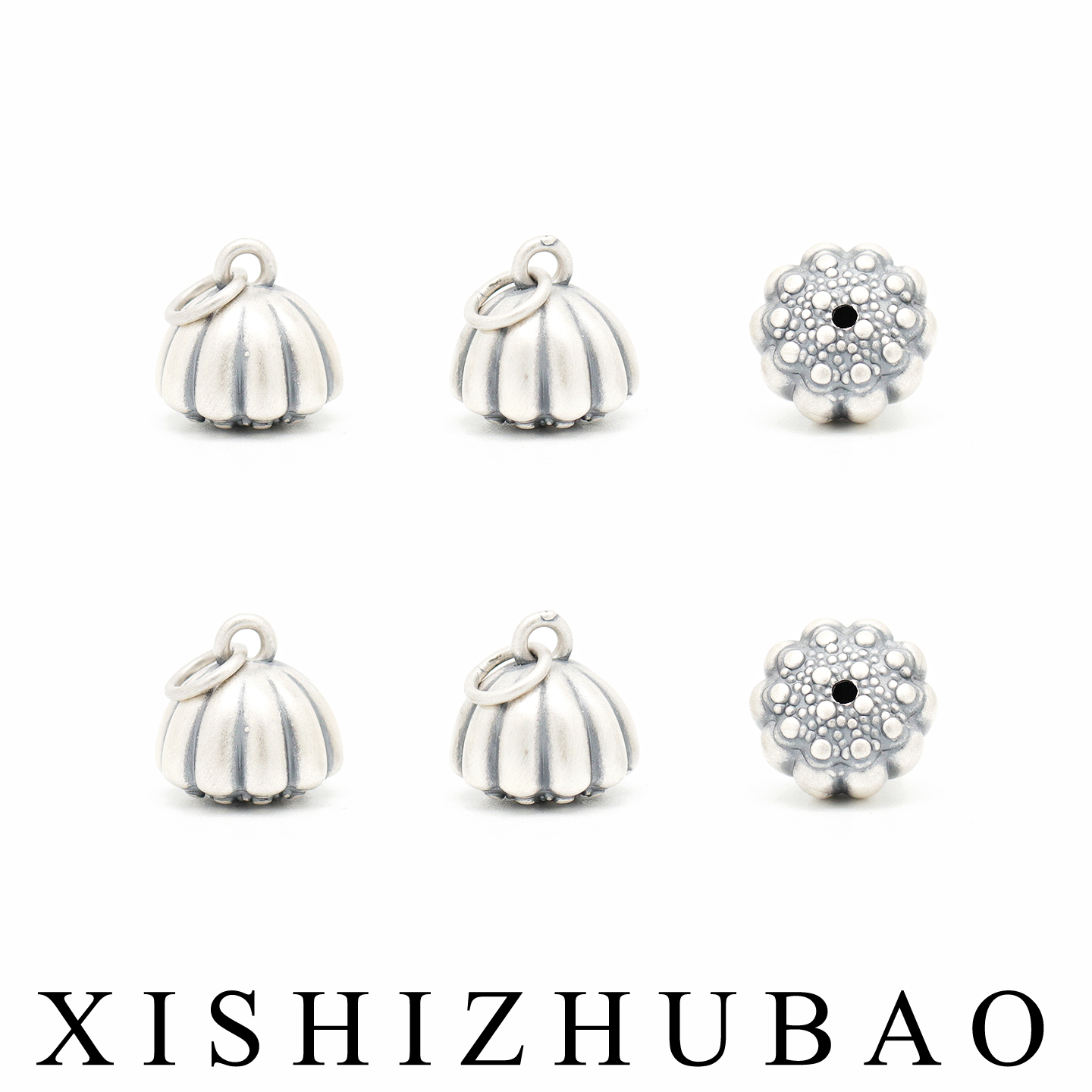 S999纯银3D硬银鼓面莲蓬莲子挂坠
