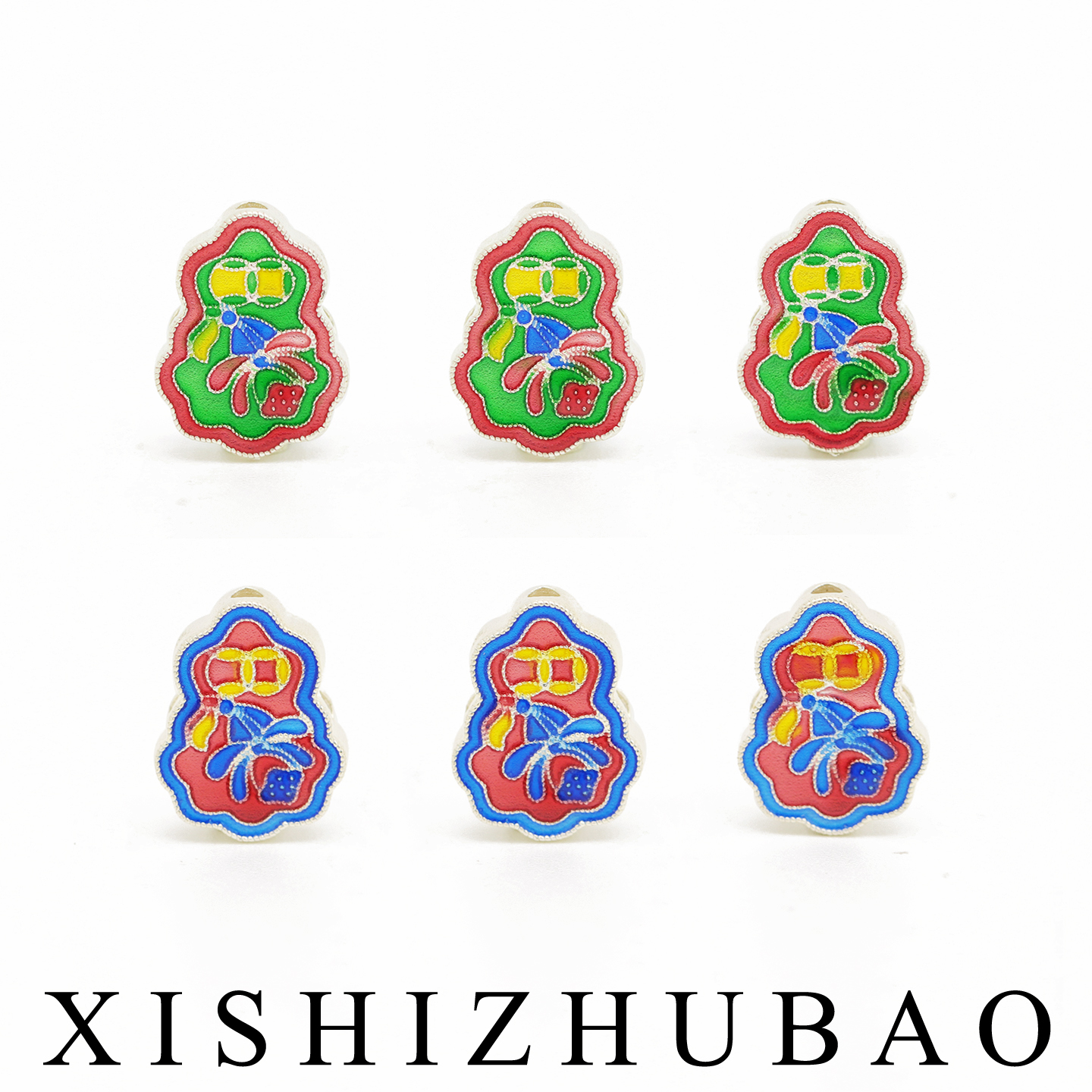 S999纯银烧蓝莲蓬葫芦形状背云