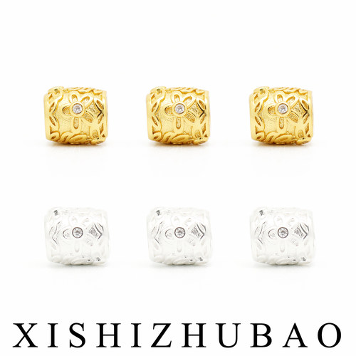 S925纯银锆石浮雕雏菊小花桶珠