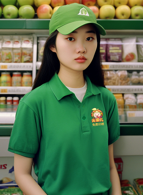 绿色polo衫定制工作服短袖生鲜超市便利水果店夏季工装t恤印logo