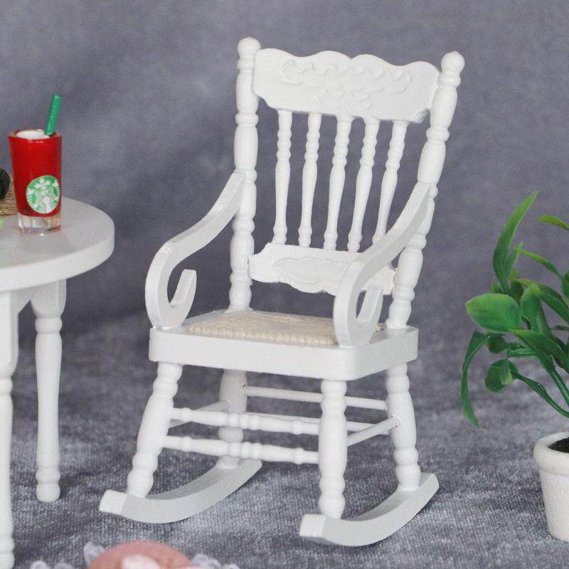 1:12娃娃屋dollhouse迷你家具模型经典摇椅桌面摆放静物椅子摆件