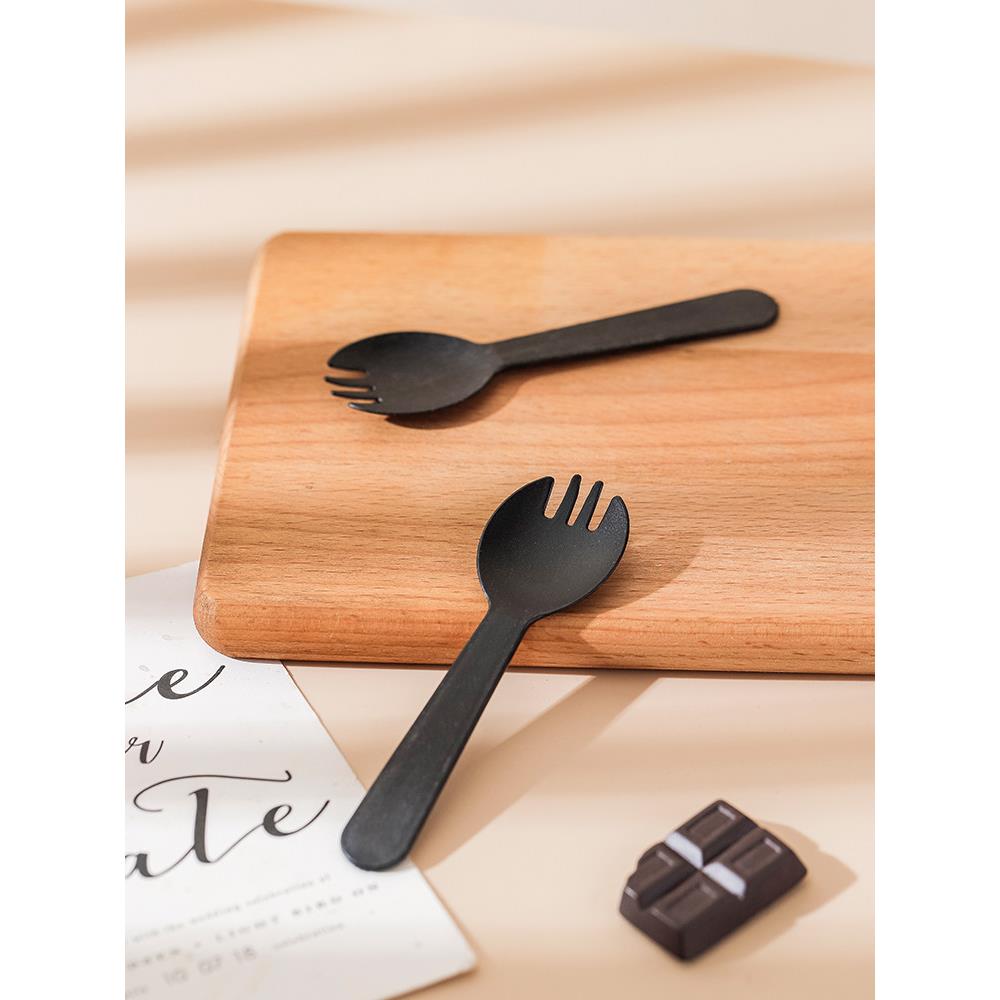 蛋糕三齿叉勺一次性塑料甜品彩色磨砂独立包装叉勺加厚5件包邮