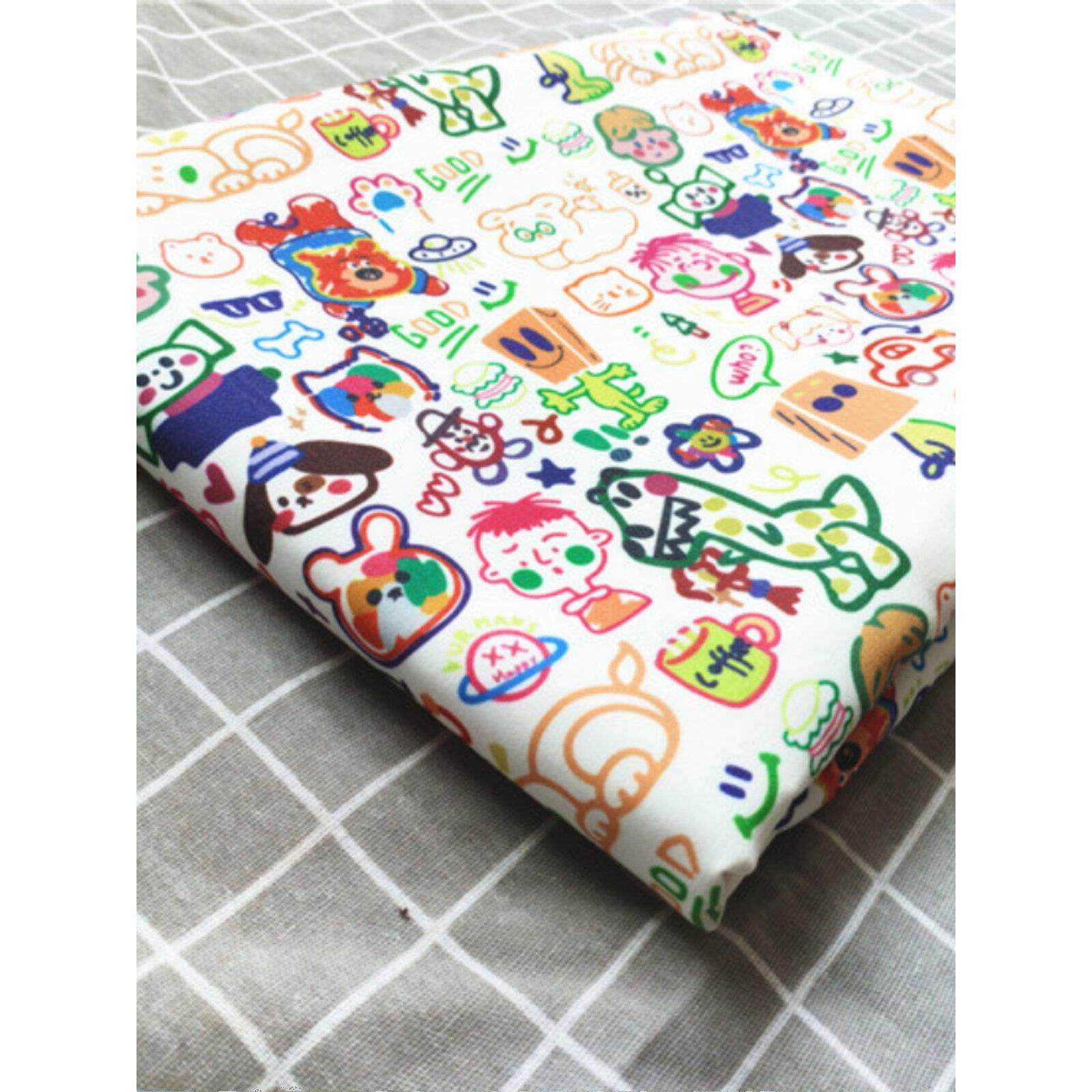 卡通布料细帆布印花手工diy面料沙发套布料包包宿舍桌布白狗线条