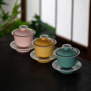叶屿沉香三才盖碗色釉陶瓷防烫单个大号泡茶盖碗家用功夫茶具盖碗