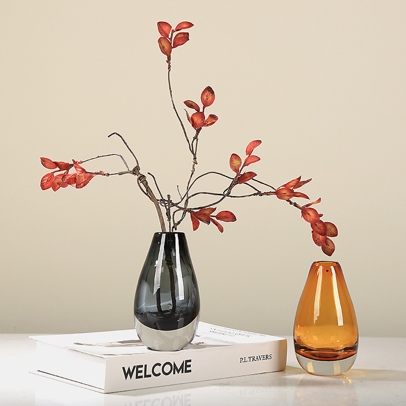 细致小口迷你彩色琉璃花瓶透明玻璃茶几餐桌家居装饰摆件