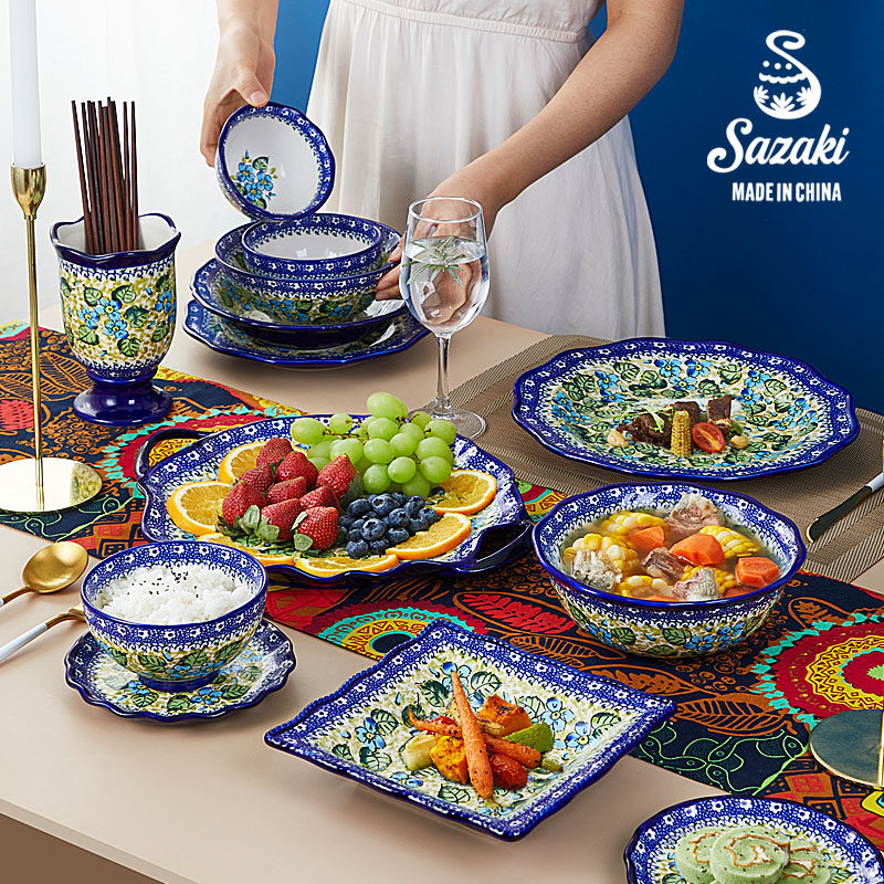 波兰彩手绘水果盘潮州陶瓷餐具规则边碗碟家用方盘浅盘装,餐饮具,碗,淘宝优惠券,粉丝福利购,淘宝优惠卷