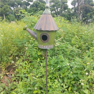 复古庭院园爬藤架铁艺小鸟屋铃铛风铃插地插园艺装饰品