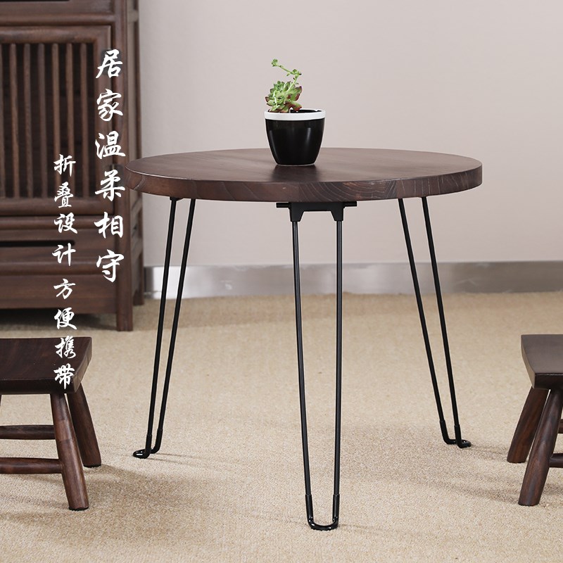 老榆木实木折叠桌家用小户型餐桌吃饭桌子饭桌摆摊四方桌圆桌