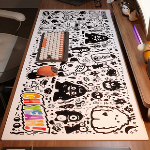 滑鼠垫超大电竞卡通涂鸦皮革垫子防水防油免洗易打理桌面办公桌垫