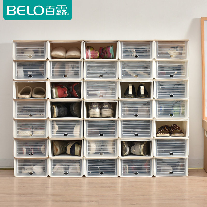 百露新款叠加式鞋子潮翻盖抽屉式塑料鞋盒6个装
