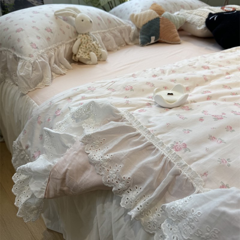 少女心温柔小碎花全棉花边夏凉被四件床裙款空调被夏季薄被