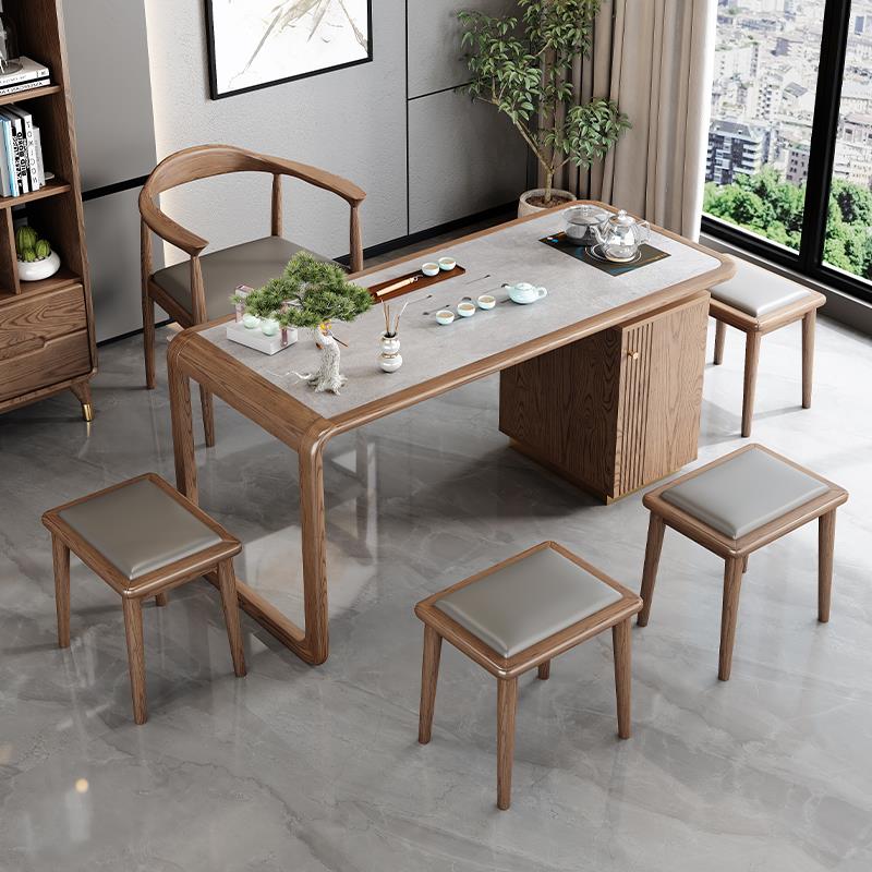 白蜡木实木岩板茶桌椅组合功夫茶台客厅办公室阳台禅意家用茶艺桌