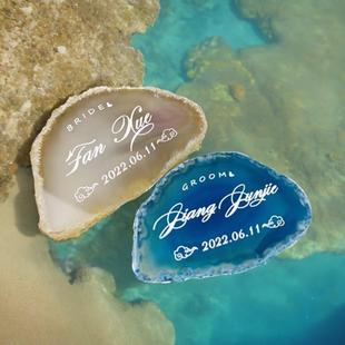 婚礼结婚席位卡定制玛瑙片伴娘礼物生日名牌桌卡婚庆誓言石拍摄用