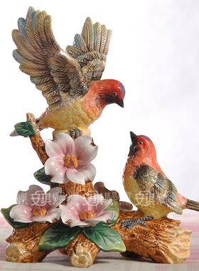方亚红头山雀鸟陶瓷礼品家饰品摆件玄关电视柜结婚饰品大号电视柜