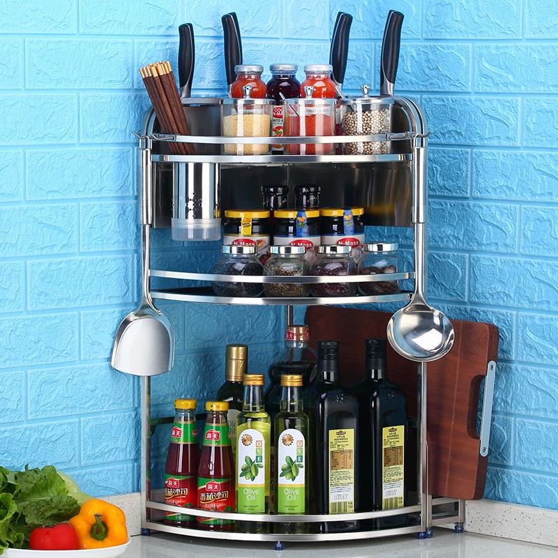 免组装厨房置物架不锈钢转角架壁挂落地三角架筷筒收纳层架调味料