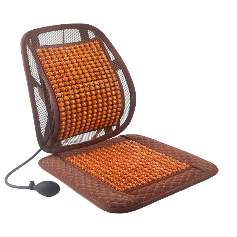 夏季木珠凉席腰枕靠枕办公室靠背垫透气汽车护腰靠垫坐垫一体气囊