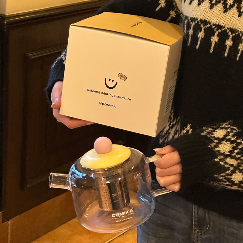 comika口咔元气水壶耐高温大容量高颜值泡花果茶漏养生高硼硅玻璃